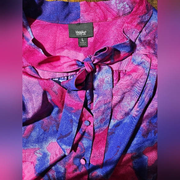 Mossimo Purple Pink Tie Neck Button Blouse Tank Large - Picture 5 of 10